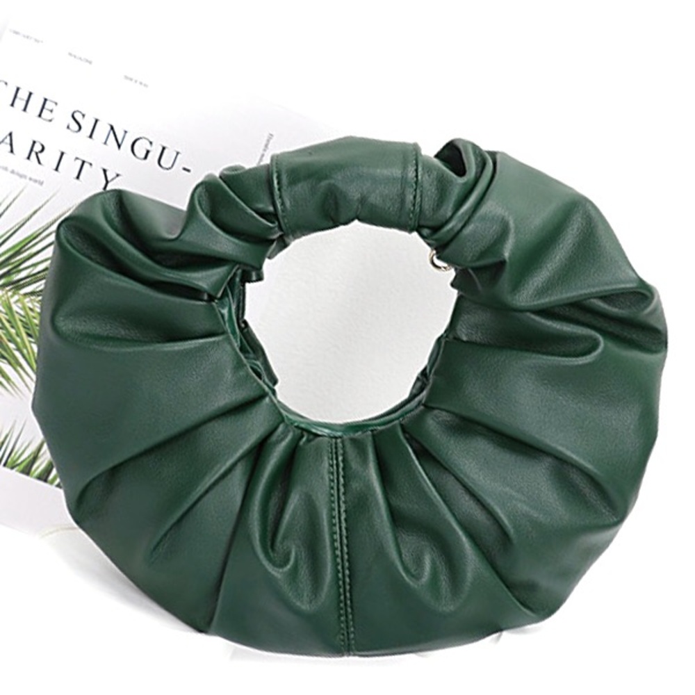 Vegan Leather Pleated Circle Clutch Bag